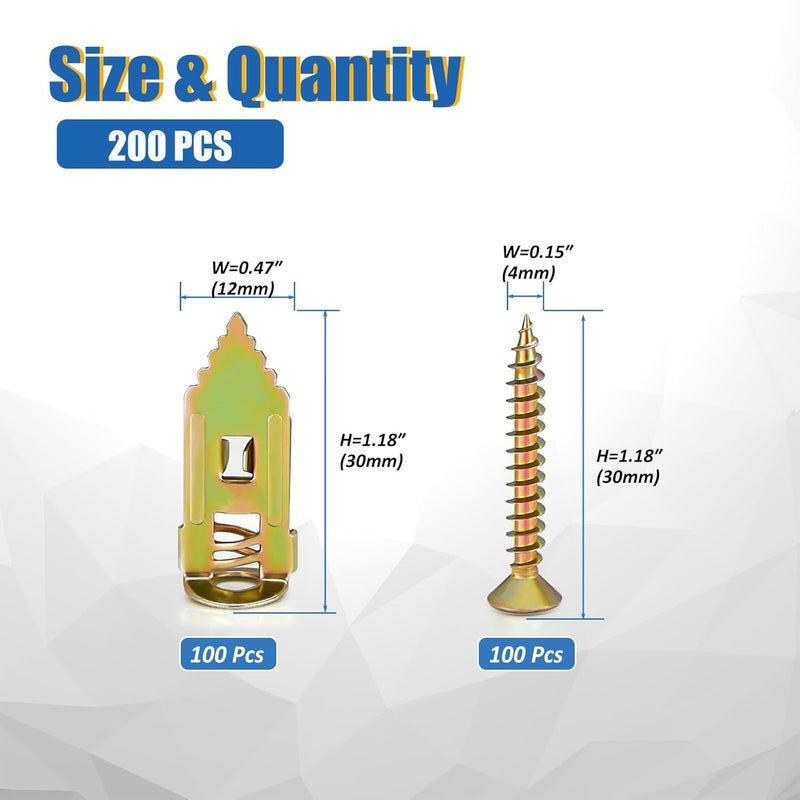 Duramedal Self Drilling Drywall Anchors with Screws Kit - 200 Pcs Heavy Duty Metal Expansion Anchors for Sheetrock, No Drill Needed, 25lb Rating, 2025 Upgraded Anti-Strip Design - Image 2